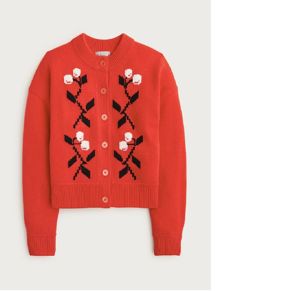 J Crew Vintage Wool Cardigan in cherry print Sz M (runs big) - Picture 11 of 13